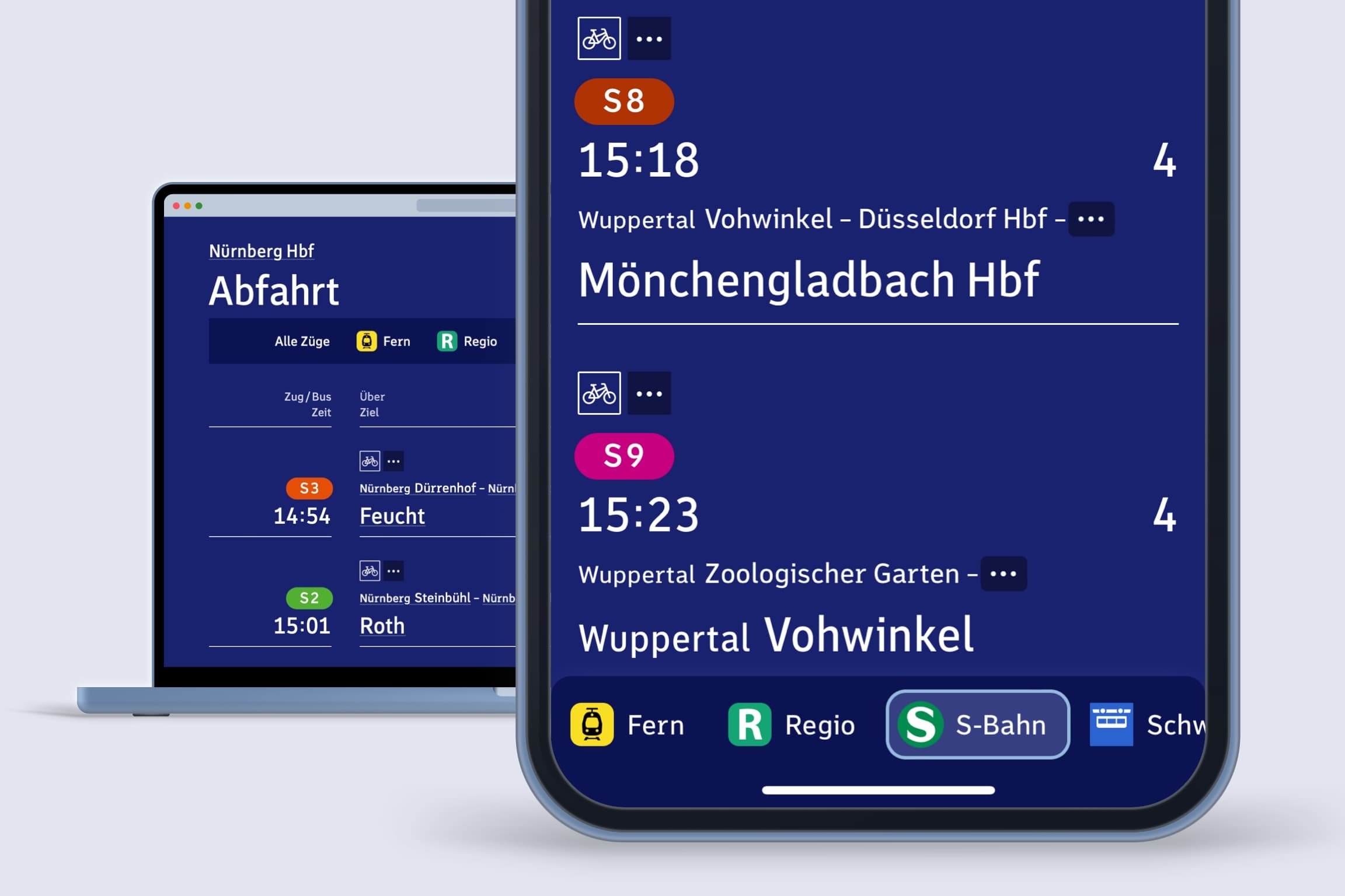 English screenshot of the digital train board with filter.