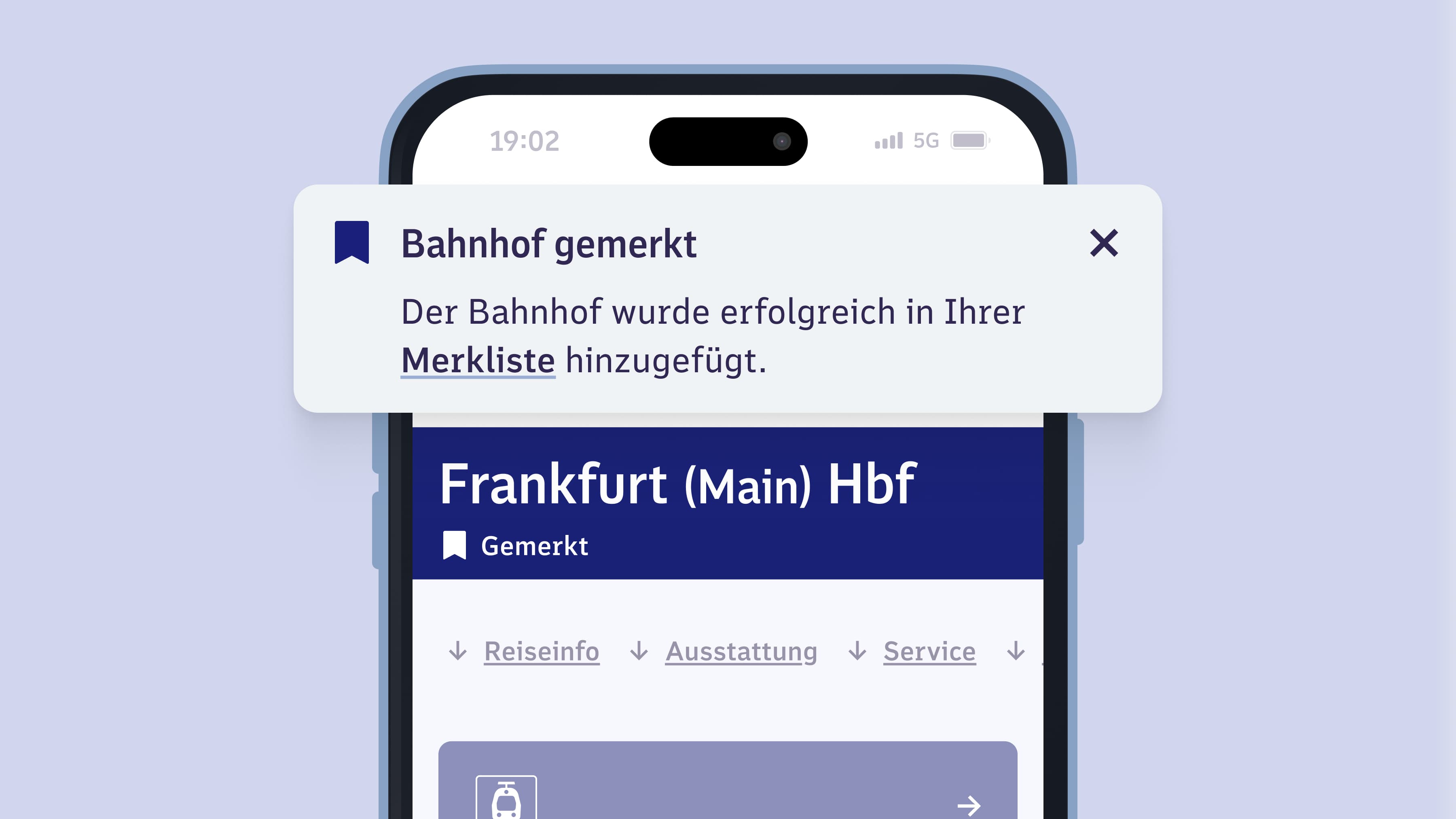 Wählen Sie „Merken“ unterhalb des Bahnhofsnamens.