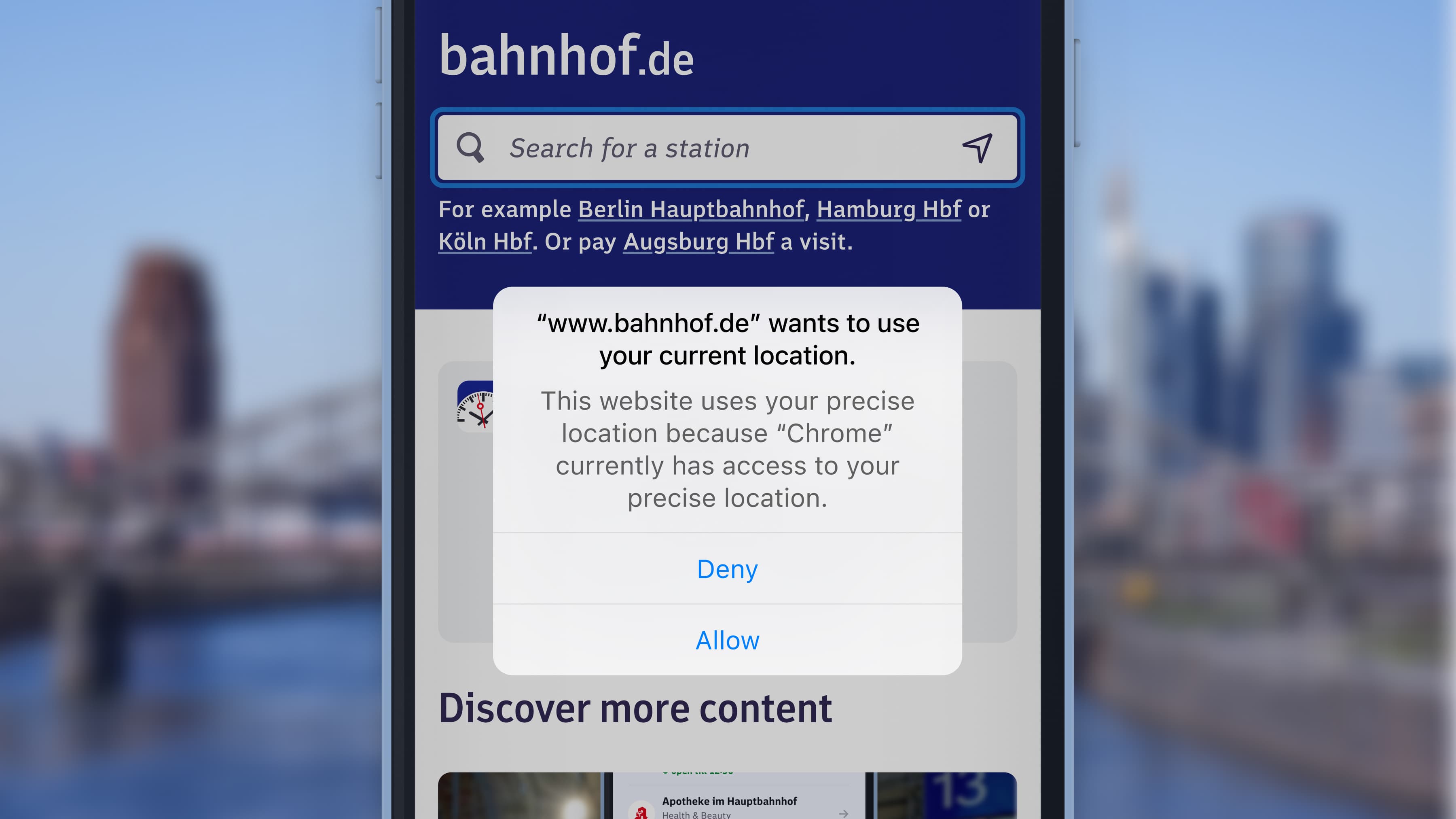 View of the browser dialogue for sharing your location.