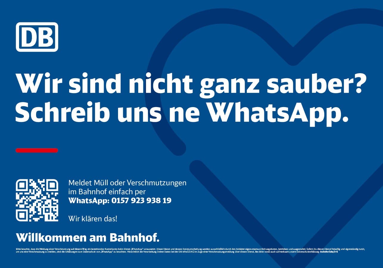 The new design of a rubbish bin sticker at stations for the DB Reinigungsteam.