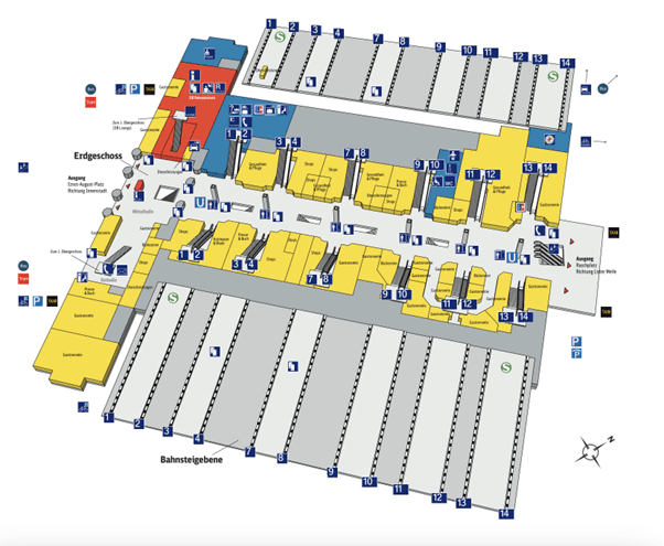 The track and site plan of Hannover Hauptbahnhof.