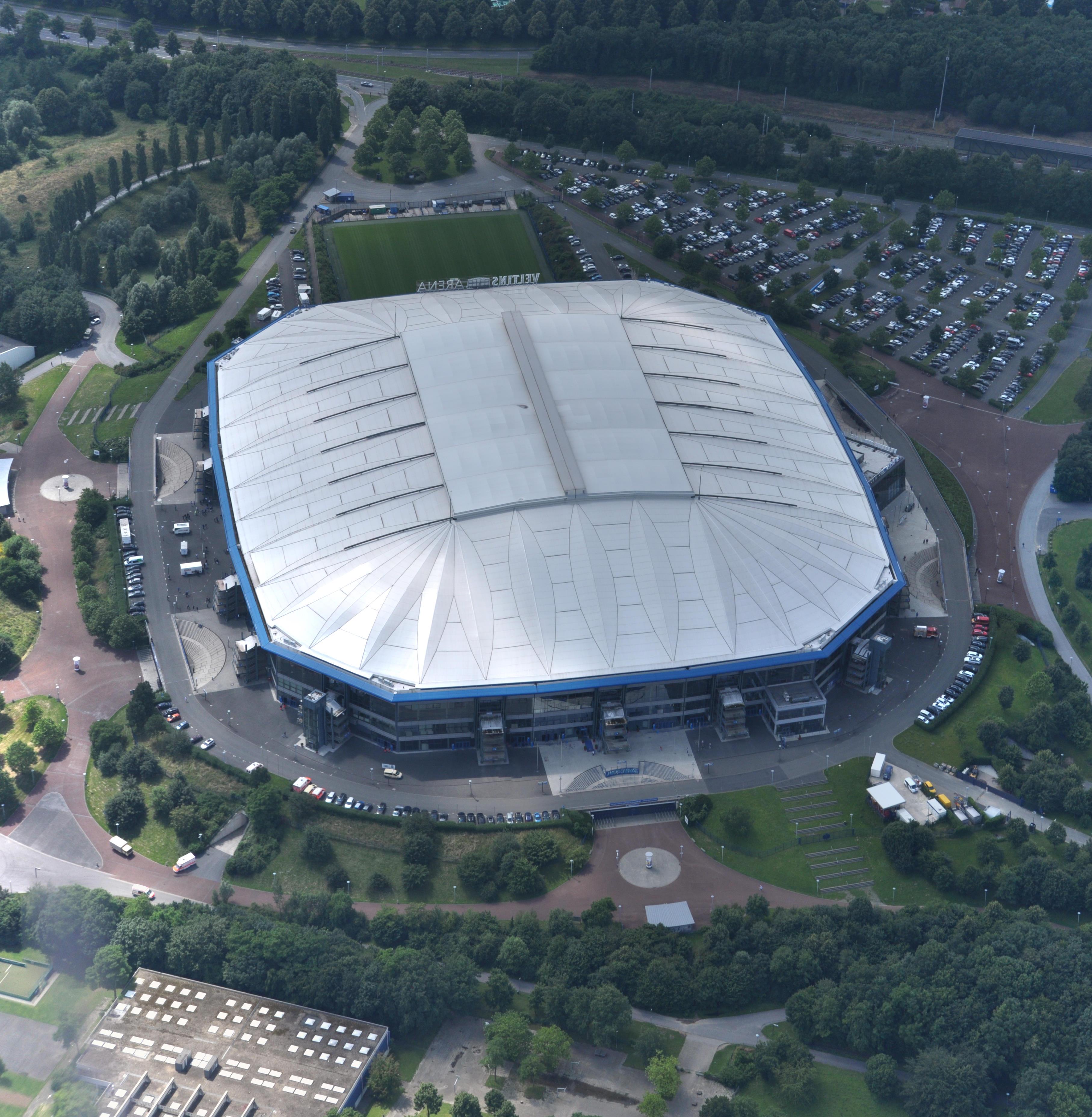 The Arena AufSchalke is surrounded by trees and car parks.