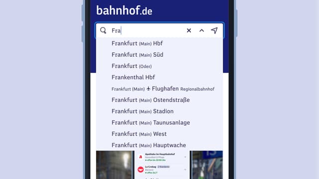 1. Rufen Sie den gewünschten Bahnhof über die Suche auf.
