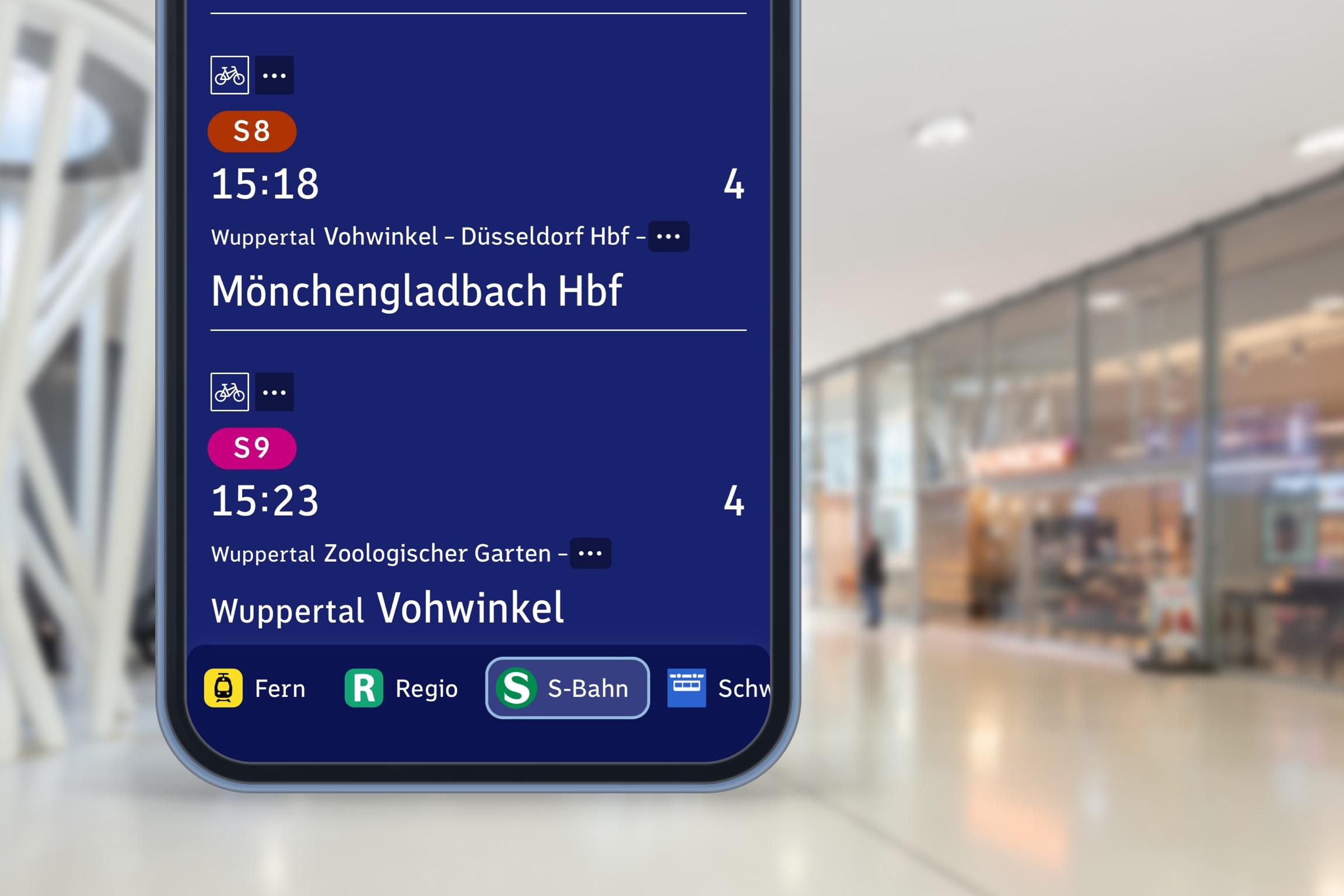 Screenshot der digitalen Abfahrtstafel für Wuppertal.
